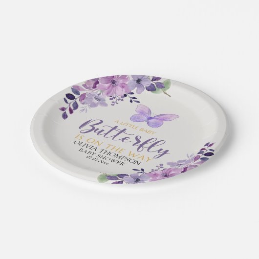 A Little Baby Butterfly is on The Way Baby shower Pappteller (Schrägansicht)