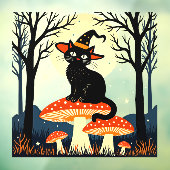 A Little Black Witchy Cat Sitting On A Toadstool 1 Fensteraufkleber (Blatt 3)