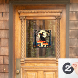 A Little Black Witchy Cat Sitting On A Toadstool 1 Fensteraufkleber