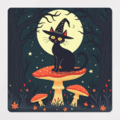  A Little Black Witchy Cat Sitting On A Toadstool  Etiketten (Design 1)