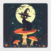  A Little Black Witchy Cat Sitting On A Toadstool  Etiketten (Design 2)