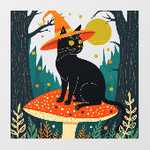  A Little Black Witchy Cat Sitting On A Toadstool  Fensteraufkleber (Blatt)