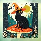  A Little Black Witchy Cat Sitting On A Toadstool  Fensteraufkleber (Blatt 3)