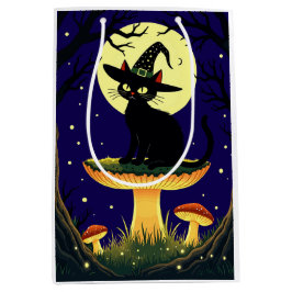 A Little Black Witchy Cat Sitting On A Toadstool Mittlere Geschenktüte
