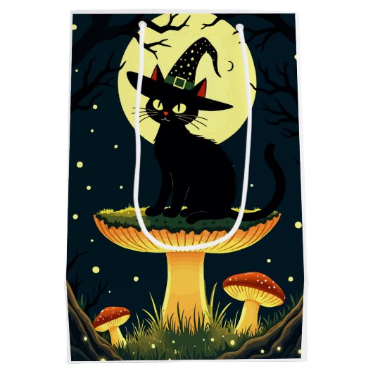 A Little Black Witchy Cat Sitting On A Toadstool Mittlere Geschenktüte (Rückseite)