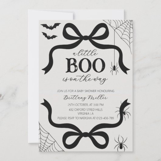 A Little Boo Baby Shower Halloween Bow Invitation Einladung (Vorderseite)