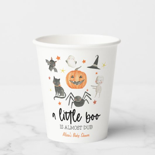 A Little Boo Is Almost Due! Baby Shower Halloween Pappbecher (Vorderseite)
