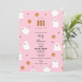 A Little Boo Is Almost Due Halloween Baby Shower Einladung (Stehend Vorderseite)