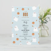 A Little Boo Is Almost Due Halloween Baby Shower Einladung (Stehend Vorderseite)