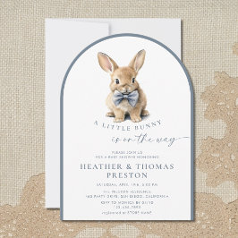 A Little Bunny Elegant Slate Blue QR Baby Shower Einladung
