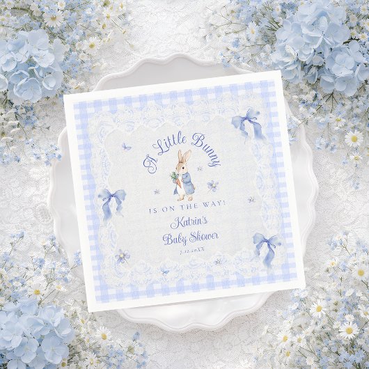 A Little Bunny Is On The Way Blue Baby Shower Serviette