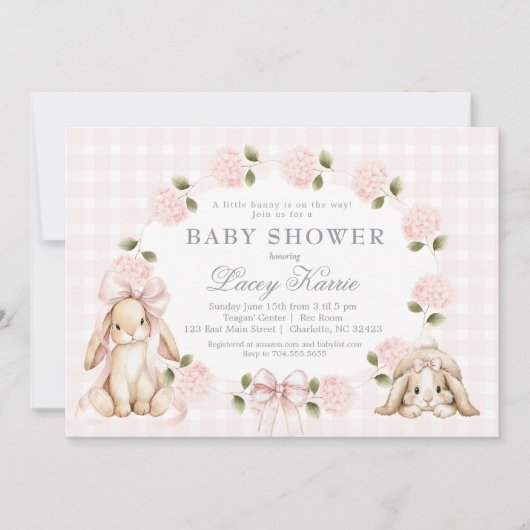 A little bunny is on the way, bunny baby shower einladung (Vorderseite)