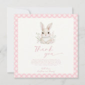 A Little Bunny Pink Gingham Baby Shower Dankeskarte (Vorderseite)