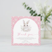 A Little Bunny Pink Rainbow Baby Shower  Dankeskarte (Stehend Vorderseite)