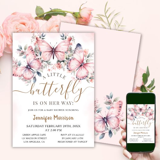 A Little Butterfly | Floral Butterfly Baby Shower Einladung