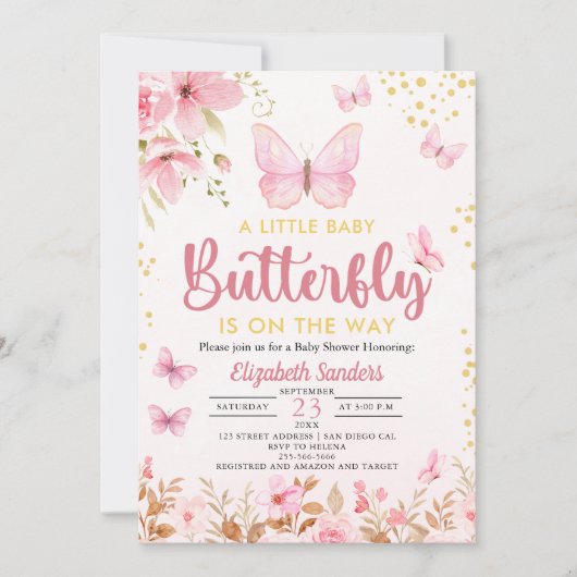 A Little Butterfly is on the Way, Baby Shower Girl Einladung (Vorderseite)