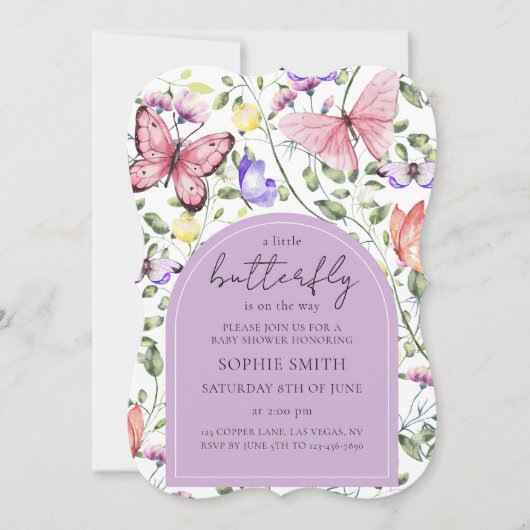 A Little Butterfly Is On The Way Purple Pink Einladung (Vorderseite)