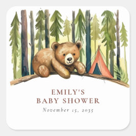A Little Camper Forest Baby Shower Quadratischer Aufkleber