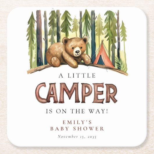 A Little Camper Forest Baby Shower Rechteckiger Pappuntersetzer (Vorderseite)