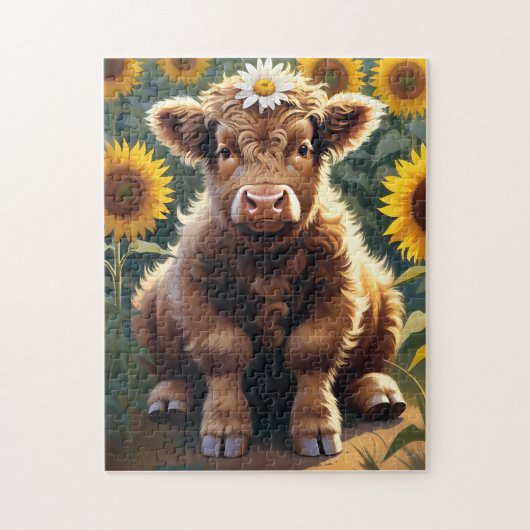 A little cow in a sunflower field puzzle (Vertikal)