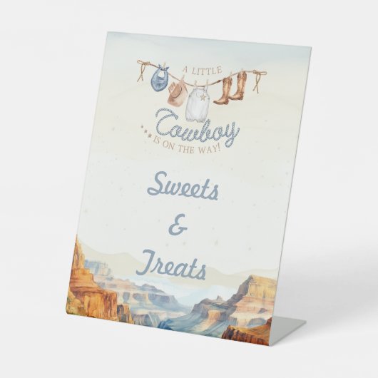 A Little Cowboy Baby Shower Sweets and Treats Sign Sockelschild (Vorderseite)