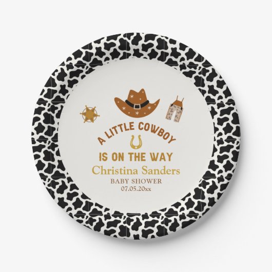 A Little Cowboy Is on The Way Baby Shower Pappteller (Vorderseite)