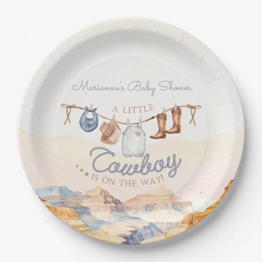 A Little Cowboy Western Canyon Baby Shower Pappteller (Vorderseite)