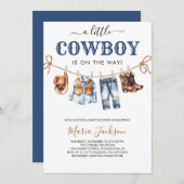 A Little Cowboy Wild West Blue boy Baby Shower Einladung (Vorne/Hinten)