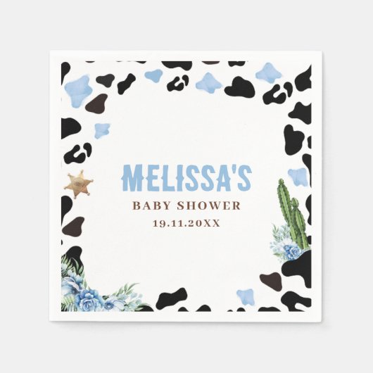 A Little Cowboy Wild Western Boy Blue Baby Shower Serviette (Vorderseite)