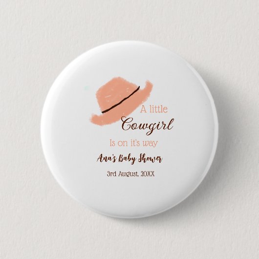 A little cowgirl is on it's way orange baby shower button (Vorderseite)