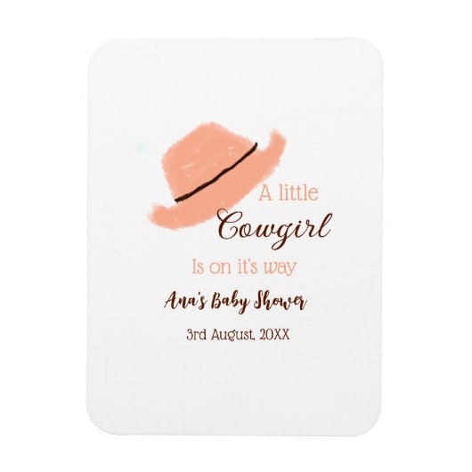 A little cowgirl is on it's way orange baby shower magnet (Vertikal)