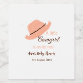 A little cowgirl is on it's way orange baby shower weinetikett (Einzelnes Label)
