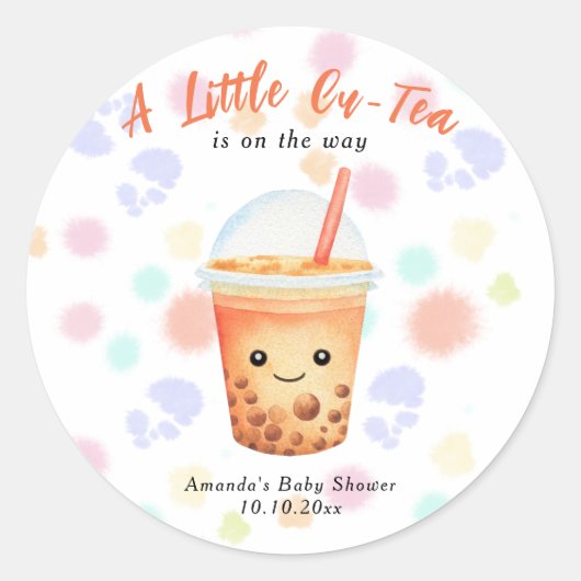 A Little Cu-Tea Bubble Tea Baby Shower Runder Aufkleber (Vorderseite)