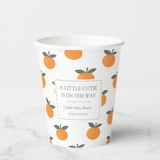 A Little Cutie Orange Gender Neutral Baby Shower Pappbecher (Vorderseite)