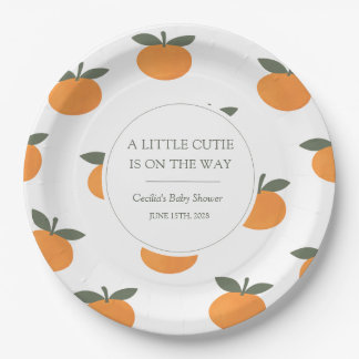 A Little Cutie Orange Gender Neutral Baby Shower Pappteller