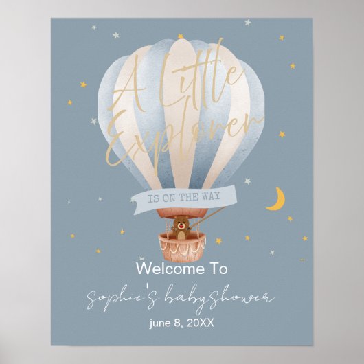 A Little Explorer Hot Air Balloon Welcome Sign Poster (Vorne)