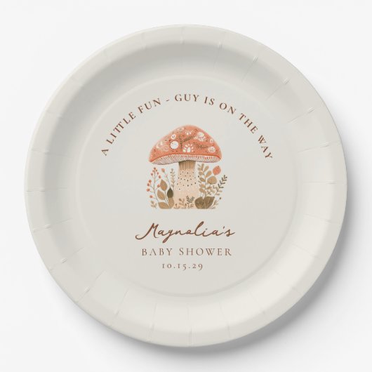 A Little Fun Guy Mushroom Fall Baby Shower Pappteller (Vorderseite)