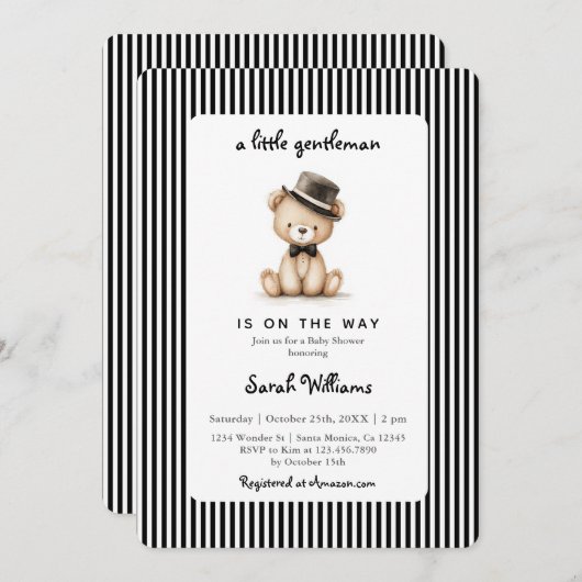 A little Gentleman Baby Shower Boy Einladung (Vorne/Hinten)