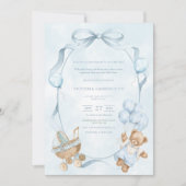 A Little Gentleman Blue Balloon Bear Baby Einladung (Vorderseite)