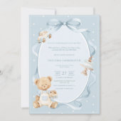 A Little Gentleman Blue Boy Bear Baby  Einladung (Vorderseite)