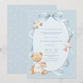 A Little Gentleman Blue Boy Bear Baby  Einladung (Vorne/Hinten)