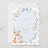 A Little Gentleman Blue Boy Bear Baby  Einladung (Vorderseite)