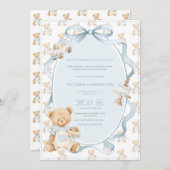 A Little Gentleman Blue Boy Bear Baby  Einladung (Vorne/Hinten)