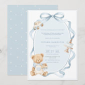 A Little Gentleman Blue Boy Bear Baby  Einladung (Vorne/Hinten)