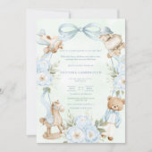 A Little Gentleman Blue Boy Bear Baby  Einladung (Vorderseite)
