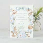 A Little Gentleman Blue Boy Bear Baby  Einladung (Stehend Vorderseite)