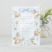 A Little Gentleman Blue Boy Bear Baby  Einladung (Stehend Vorderseite)