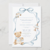 A Little Gentleman Blue Boy Bear Baby  Einladung (Vorderseite)