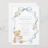 A Little Gentleman Blue Boy Bear Baby  Einladung (Vorne/Hinten)