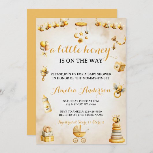 A Little Honey Bee Gender Neutral Baby Shower Einladung (Vorne/Hinten)